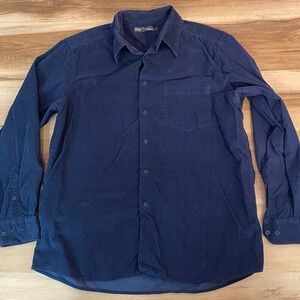 Marks & Spencer Corduroy Shirt Mens Large Button Up Long Sleeve Blue Size L